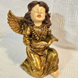 Vintage Ceramic Gold Angel  Singing Figurine Statue by MANN